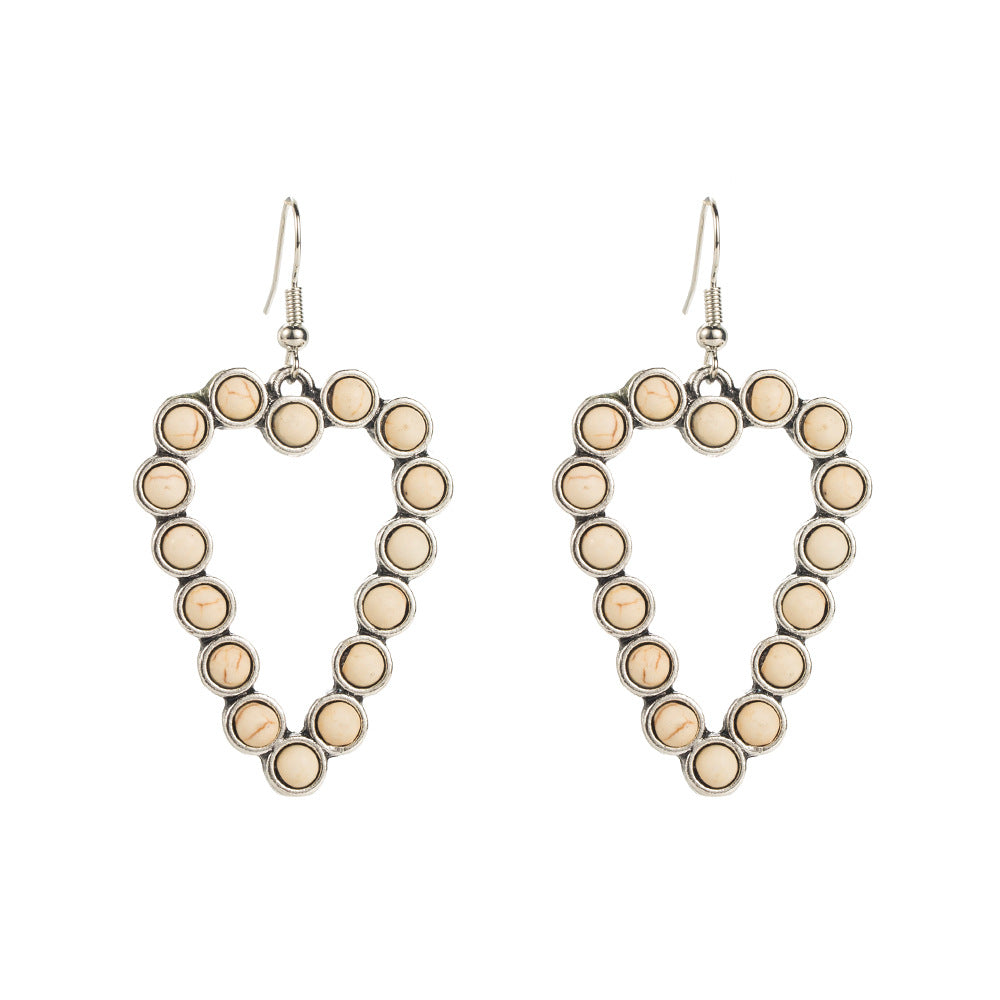 Wholesale Personalized Hollow Heart Exaggerated Turquoise Exquisite Earrings